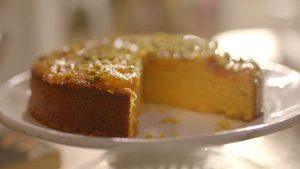 Apricot almond cake with rosewater and cardamom