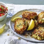 Crab and cod fishcakes with tomato salsa 600x344