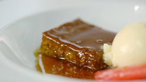 Baked ginger parkin with rhubarb