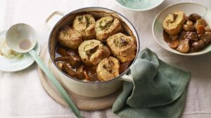 Beef and ale stew with horseradish dumplings