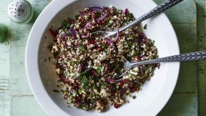  Quinoa and bulgur wheat salad with lemon and pomegranate