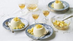 Panna cotta with pineapple and ginger salsa