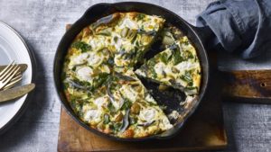 New potato, spinach and goats’ cheese frittata