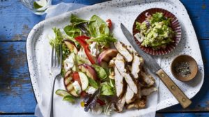 Mesquite chicken with grilled peach salad