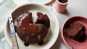Chocolate steamed pudding with chocolate sauce