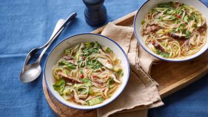 Vegetable noodle soup bowl