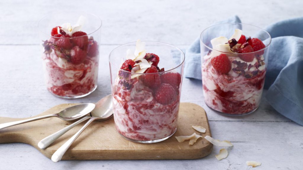 Rose, raspberry and coconut fool