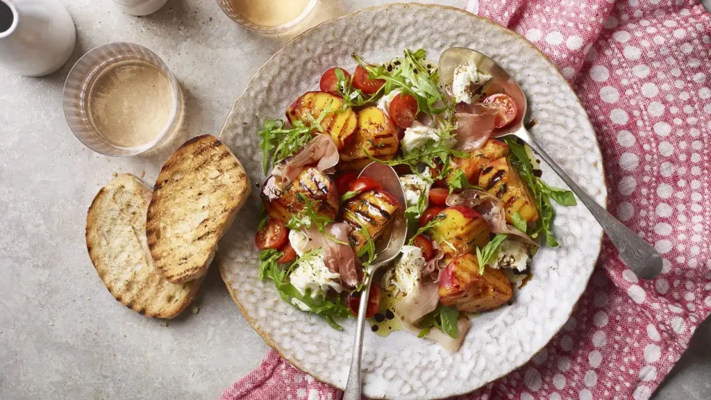 Honey grilled peaches and mozzarella salad